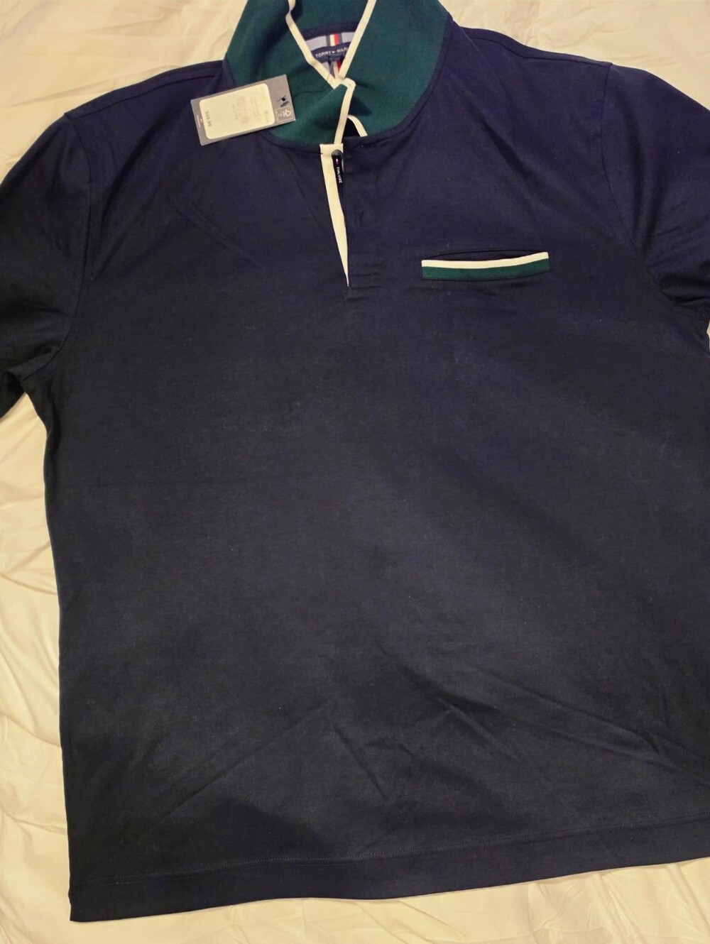 Tommy Hilfiger Navy Polo with Green-Trim Collar